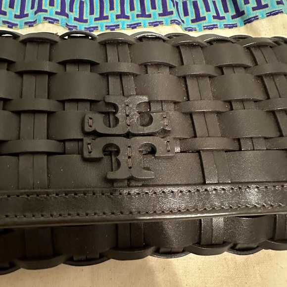 Tory Burch; Britten Basket Weave Wallet, Wristlet, Deep Brown
